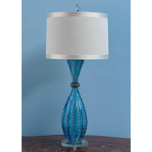 Pair of Bespoke Modern Murano Blue Lamps For Sale - Image 10 of 12