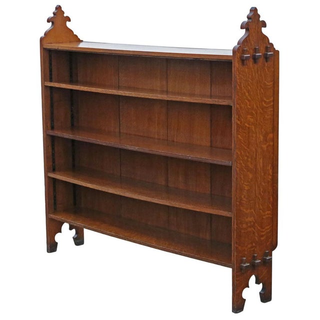 Antique Victorian Gothic Arts & Crafts Adjustable Bookcase, 19th Century For Sale - Image 3 of 9