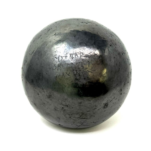 Ebony Doña Rosa Barro Negro Vase From Oaxaca, Mexico, Signed - 5.8" H X 6.5" Diam. For Sale - Image 8 of 9