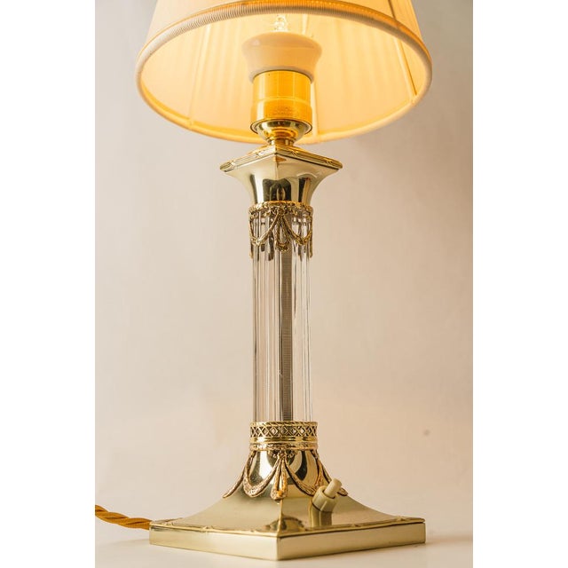 Metal Art Noveau Table Lamp with Fabric Shade, Vienna, Austria, 1910s For Sale - Image 7 of 15