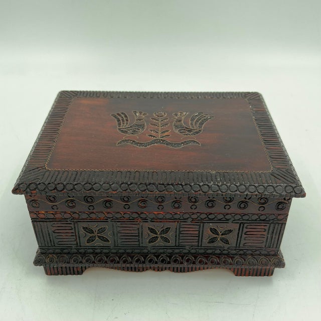 1950s Vintage Polish Folk Art Carved Wood Box For Sale - Image 5 of 12
