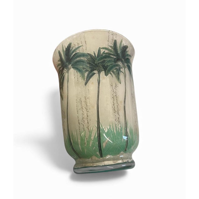 2000 - 2009 Elegant Hand-Painted Glass Vase With Decoupage Palm Tree Design For Sale - Image 5 of 8