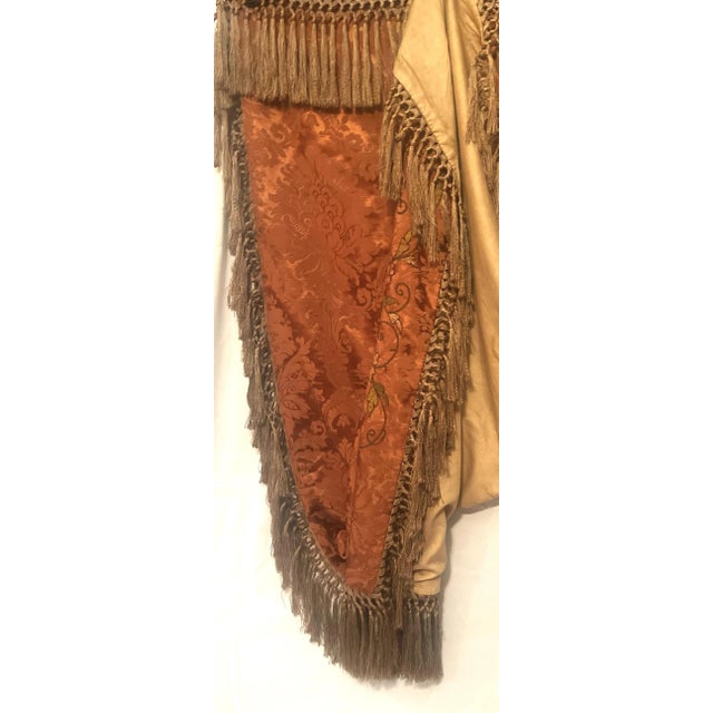 Tangerine Victorian Silk Damask Piano Scarf With Cut Velvet Flowers & Fringe Trim For Sale - Image 8 of 8