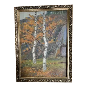 1920 Landscape With Trees Oil Painting, Framed