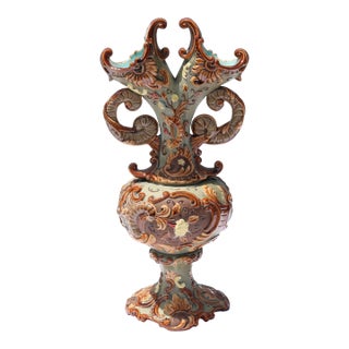 Antique, Late 19th Century Large Majolica Vase by Wilhem Schiller & Son, Bohemia For Sale