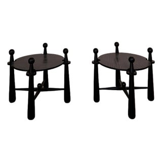 Late 20th Century Pair of Ebonized Cerused Oak Baseball Bat Style End Tables For Sale