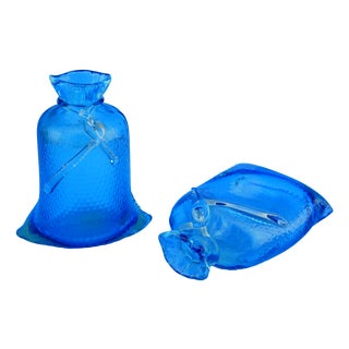 Vintage Bag-Shaped Vases in Sea Blue Murano Glass from Cenedese Glassworks, Italy, 1970s, Set of 2 For Sale