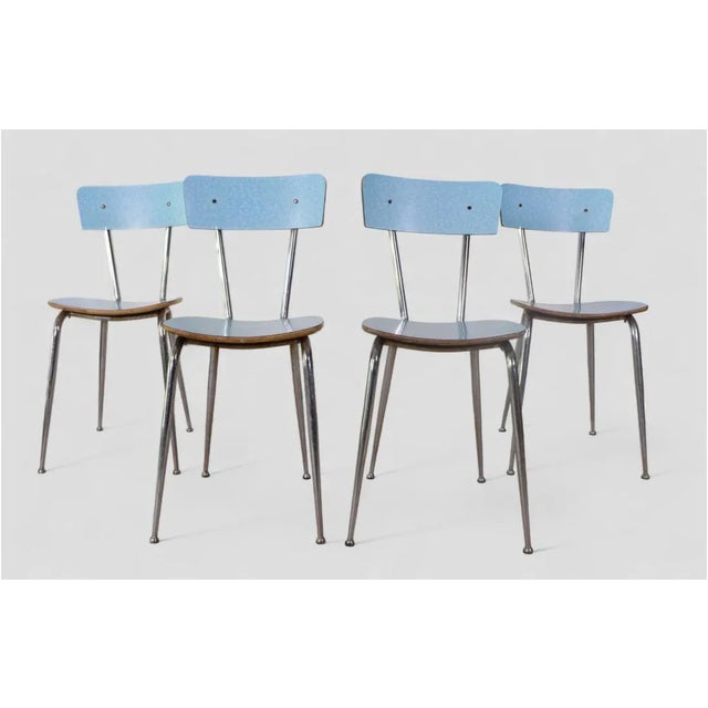 Vintage Chairs with Light Blue Formica Seat and Backrest, 1960s, Set of 4 For Sale - Image 4 of 10
