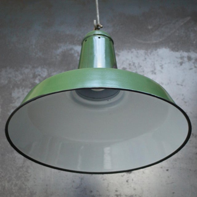 Vintage Industrial French Pendant Lights in Green Enamel For Sale - Image 4 of 5