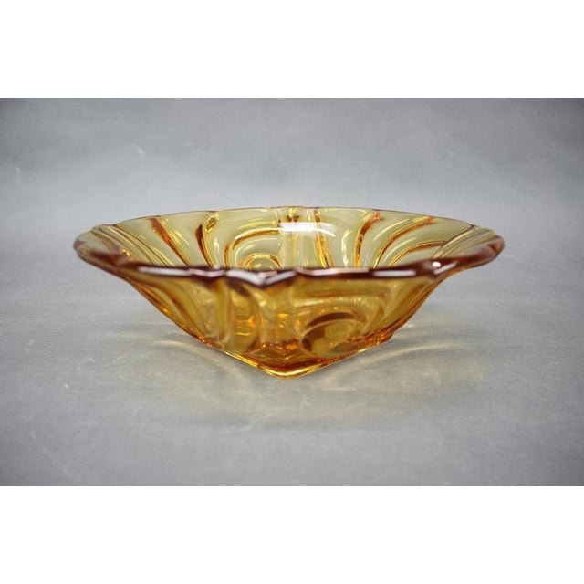 Mid-Century Czech Amber Pressed Glass Decorative Bowl, 1960s For Sale - Image 3 of 8