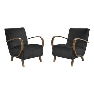Set of Black Lounge Chairs by Jindrich Halabala For Sale