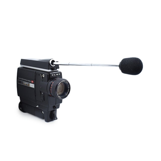 Black Mid 20th Century Elmo Super 8 Sound 350sl Macro Movie Camera With Telescoping Microphone and Original Kodak Film For Sale - Image 8 of 11