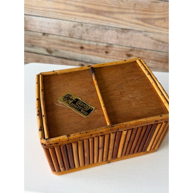 Vintage Boho Coastal Pencil Reed Rattan Storage Basket Box by Marco Basketware For Sale - Image 9 of 11