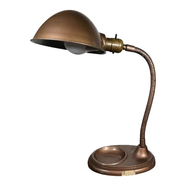 Vintage Mid Century Modern Gooseneck Metal Desk Lamp - Industrial Dome Shade For Sale