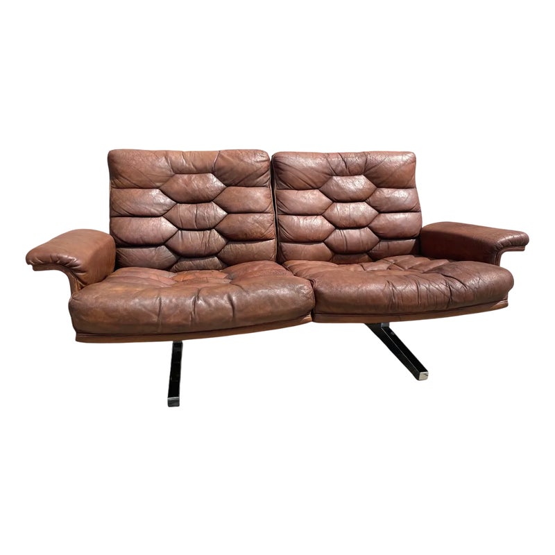 Ds35 2-seater Loveseat Sofa In Leather Attributed To Robert Haussman For De Sede