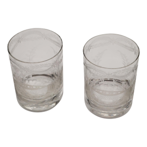 1950s Set of Two Lobmeyr Etched Bird and Burning Heart Glasses, Austrian
