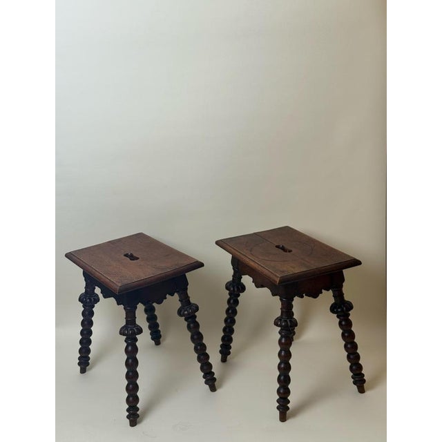 Antique Carved and Turned Oak Stools, 1850, Set of 2 For Sale - Image 14 of 17