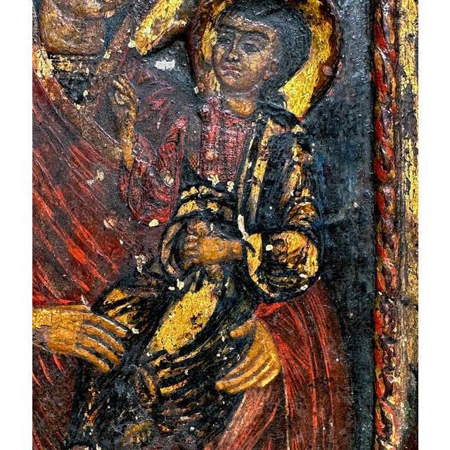 Early 19th Century 19thC Hodegetria Type Carved Madonna & Child Icon in Egg Tempera & Gold Leaf For Sale - Image 5 of 10