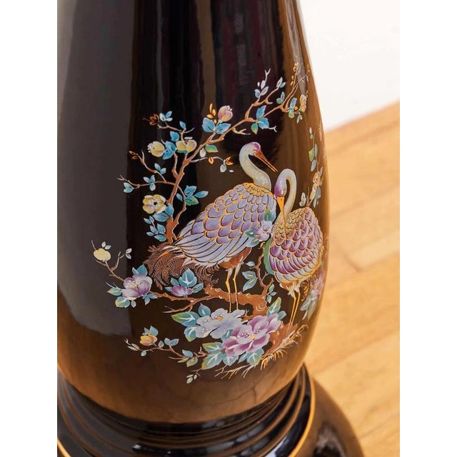 2000 - 2009 Porcelain Planter on Pedestal with Peacock Decor For Sale - Image 5 of 9
