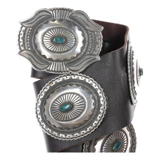 Large Rick Martinez Navajo sterling concho belt w spiderweb turquoise For Sale