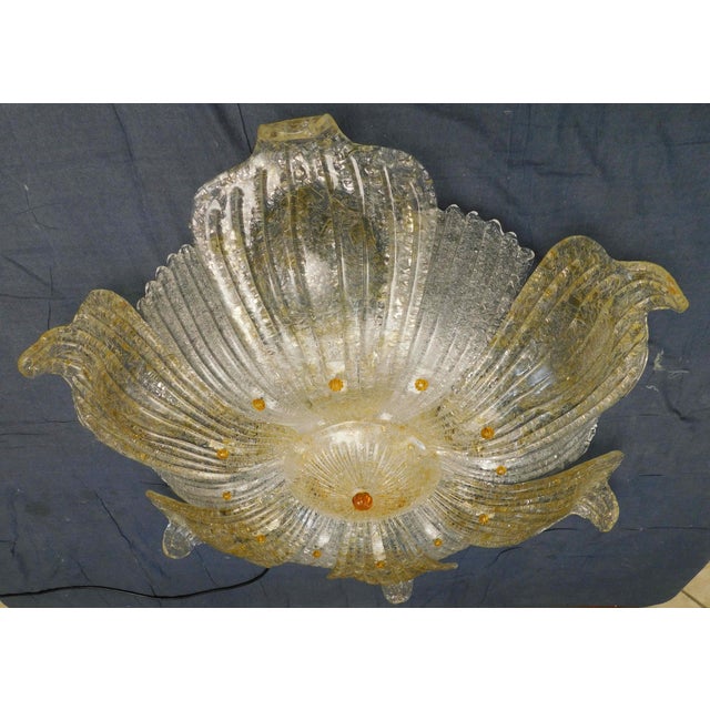 Barovier e Toso 1960s Clear and Amber Graniglia Murano Flush Mount For Sale - Image 4 of 9