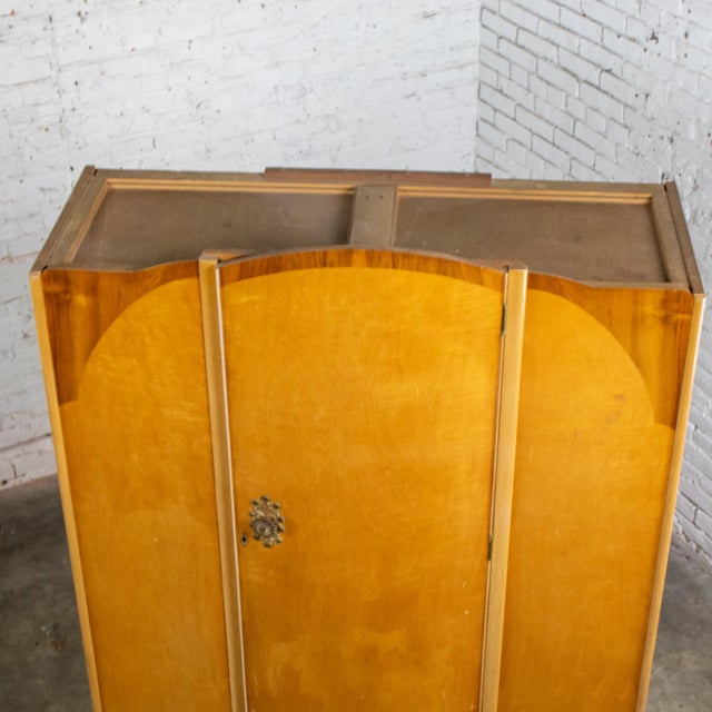 Large Early to Mid-20th Century Vintage English Art Deco Style Wardrobe Burled Maple & Walnut Frame For Sale - Image 16 of 18