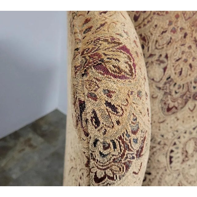 Vintage American Upholstered Queen Anne Wingback Chair, Footstool, and Pillow For Sale - Image 9 of 12