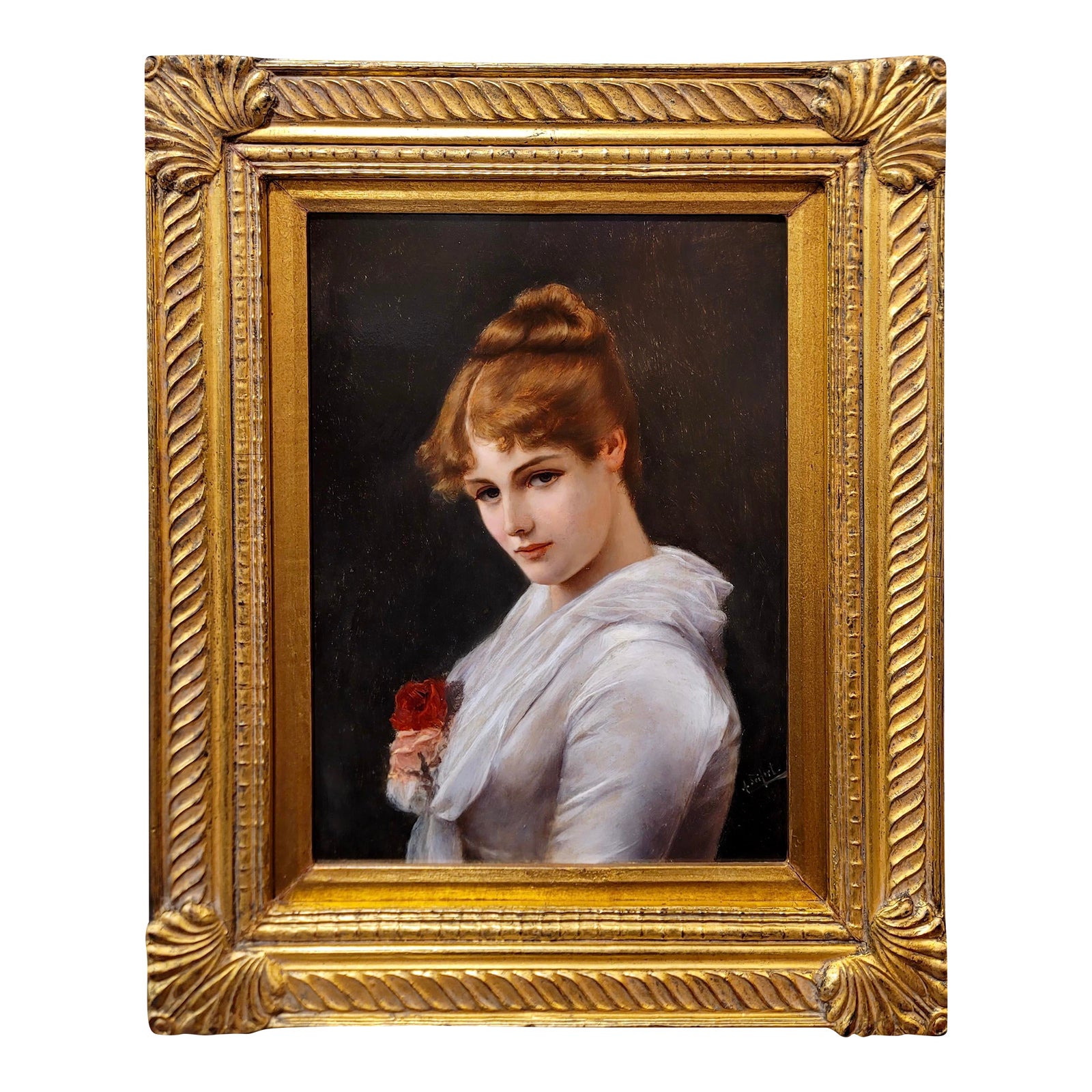 Alfred Seifert -Portrait of a Beautiful Girl With Roses-19th Century ...