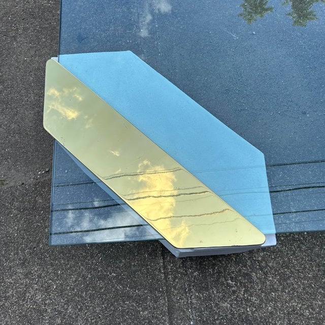 1980s Plaster Brass and Glass Coffee Table For Sale - Image 4 of 12