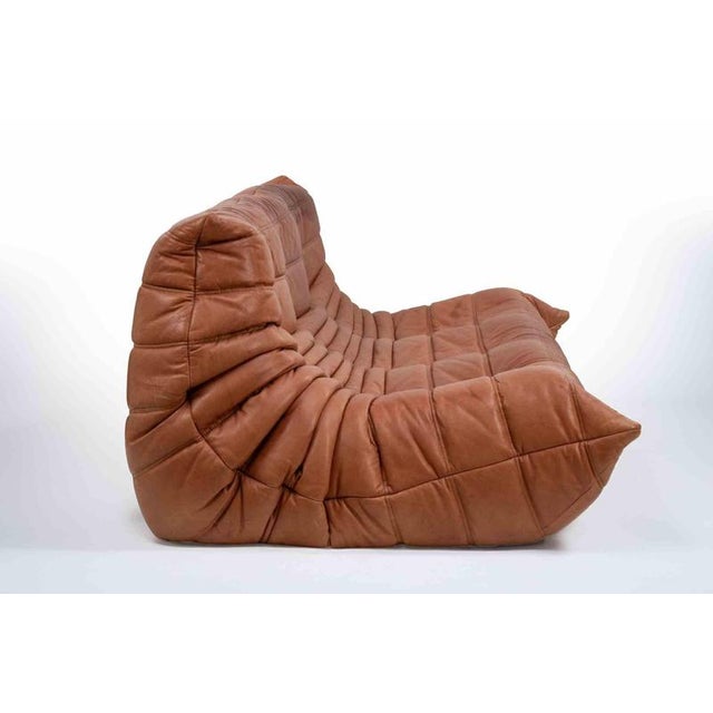 Brown Vintage Leather Togo Sofa by Michel Ducaroy for Ligne Roset, Italy, 1970s For Sale - Image 8 of 9