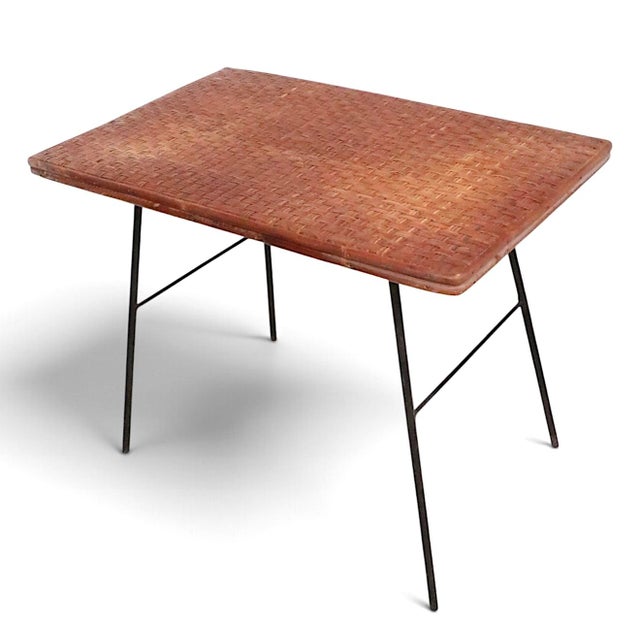 Mid Century Wicker Top Wrought Iron Base Side Table For Sale - Image 10 of 10