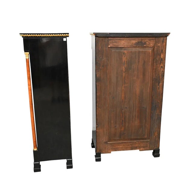 Pair of 19th Century Black Lacquered Biedermeier 2 Door Tall Cabinets For Sale - Image 4 of 9