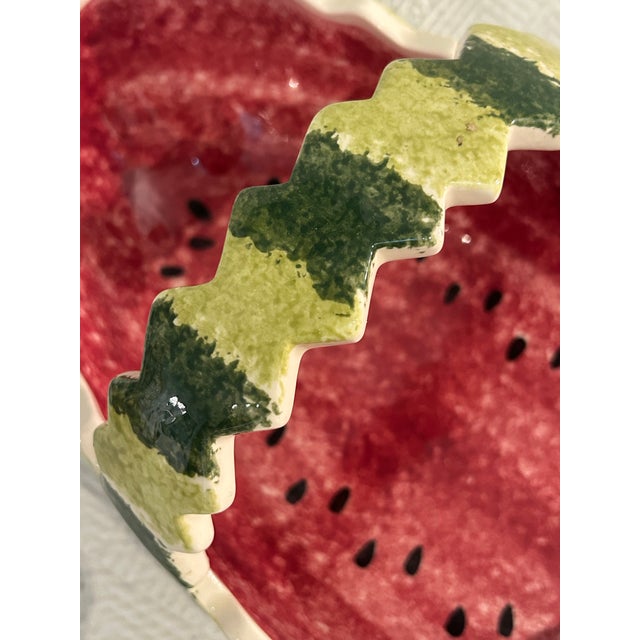 Ceramic Vintage Ceramic Oval Watermelon Serving Bowl With Handle For Sale - Image 7 of 9