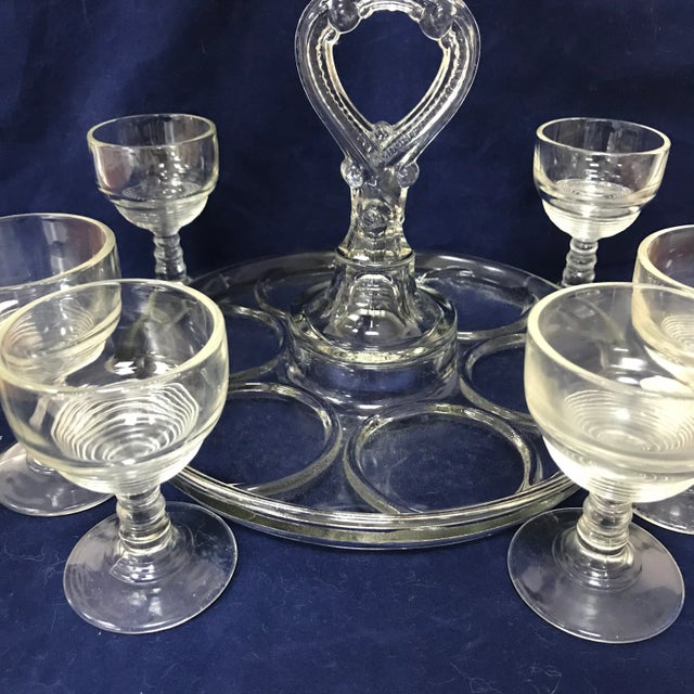 American 1880s Ribbed Glasses on Serving Tray - Set of 7 For Sale - Image 3 of 7