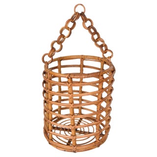 Mid-Century Italian Bamboo and Rattan Round Magazine Rack, 1960s For Sale