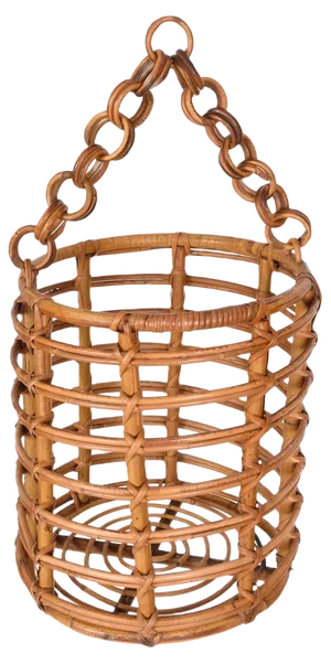 Mid-Century Italian Bamboo and Rattan Round Magazine Rack, 1960s