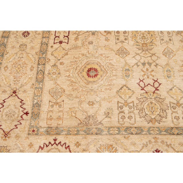 21st Century Modern Beige Peshawar Wool Rug With Floral Motif For Sale - Image 4 of 11