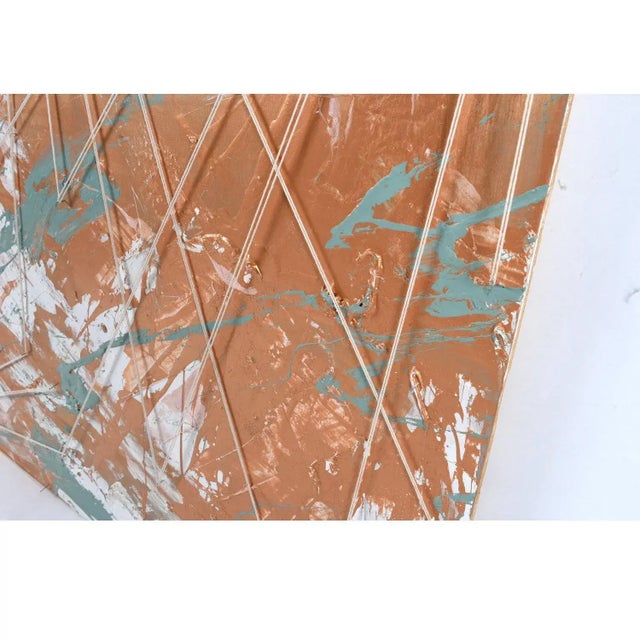 Emily Tan Copper and Sage Green Abstract Expressionist Painting With Stringpa For Sale - Image 6 of 9