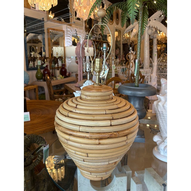Vintage Palm Beach Coastal Large Rattan Table Lamps Newly Wired - a Pair For Sale In West Palm - Image 6 of 12