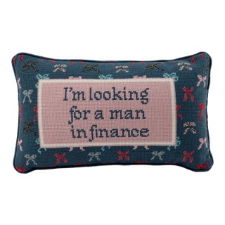 Man in Finance Needlepoint Pillow For Sale