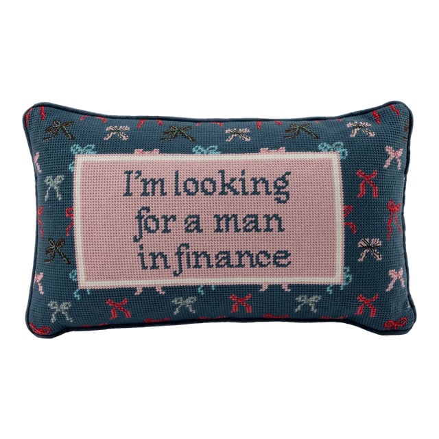 Man in Finance Needlepoint Pillow For Sale