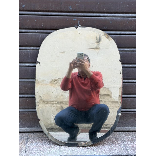 Mid-Century Modern Vintage Wall Mirror with Metal Inserts, Italy, 1940s For Sale - Image 3 of 17