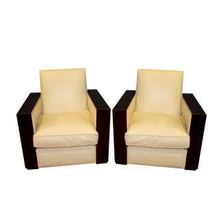 Set of Art Deco style Armchairs in Rosewood & Leather, 1980s For Sale