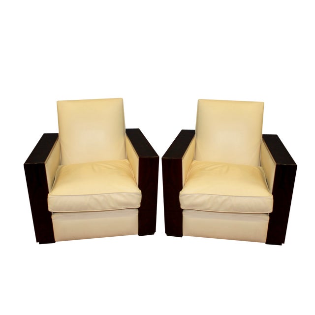 Set of Art Deco style Armchairs in Rosewood & Leather, 1980s For Sale
