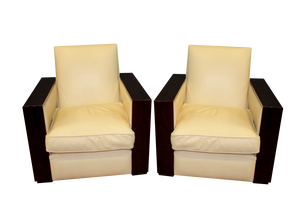 Set of Art Deco style Armchairs in Rosewood & Leather, 1980s