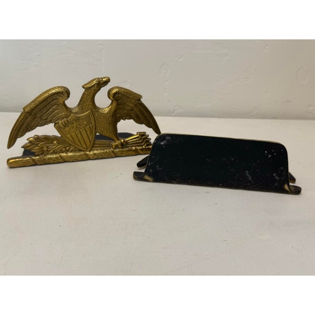 American Vintage Virginia Metal Crafters 1952 Solid Brass Spread Eagle Book Ends Patriotic For Sale - Image 3 of 10