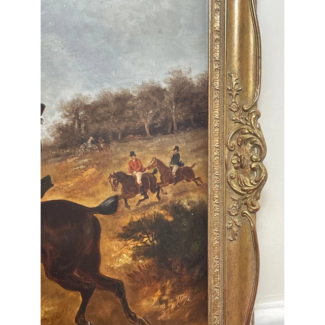 Victorian British 19th Century Hunting Charge Grey & Chestnut GallopingHorses Oil Painting Signed Thomas Smythe For Sale - Image 3 of 13
