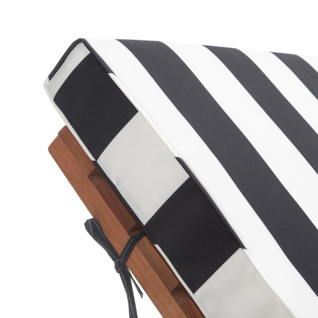 Newport Chaise Lounge Chair with Side Table, Natural/Black Stripe Cushion For Sale - Image 4 of 11