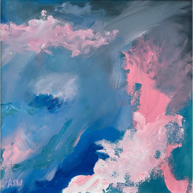 Pink Blue & White Abstract Art in a Bronze Frame by Contemporary British Artist 2025 For Sale - Image 11 of 17