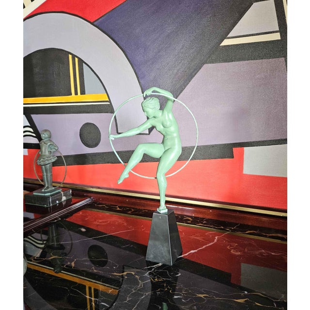 "Derenne Art Deco Sculpture Dancer with Hoop" Alexandre Joseph DERENNE (XIX-XX) Art Deco period sculpture, circa 1930, in...